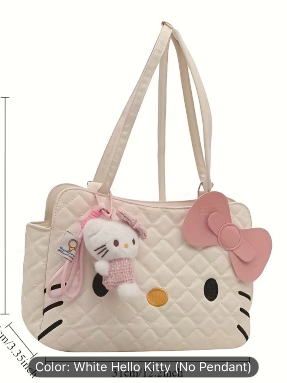Hello Kitty White Quilted Shoulder Bag with Pink Bow Accent - Picture 3 of 5